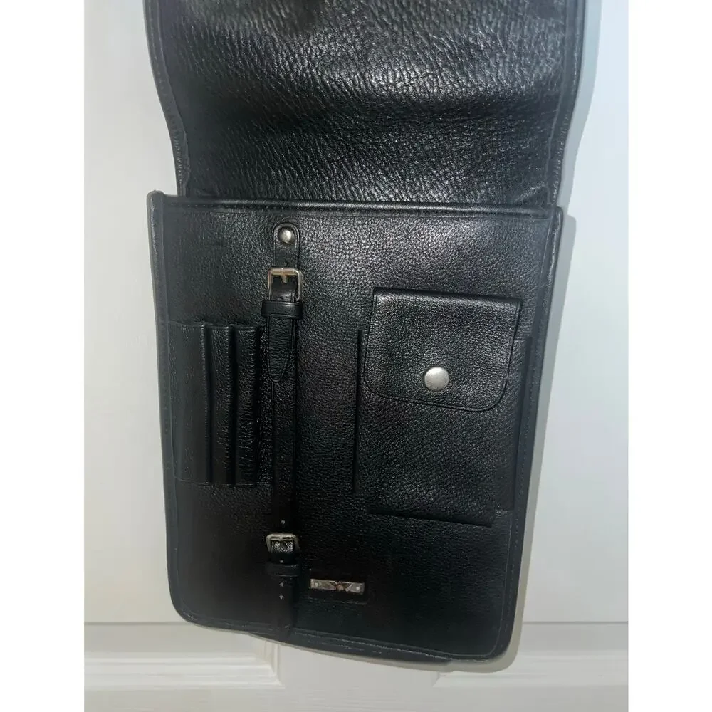 Kenneth Cole Vintage Crossbody Bag Black Leather Pocket Organizer Work Career